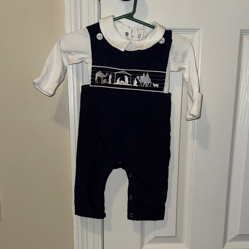 Navy and White Baby Romper with Christmas Design